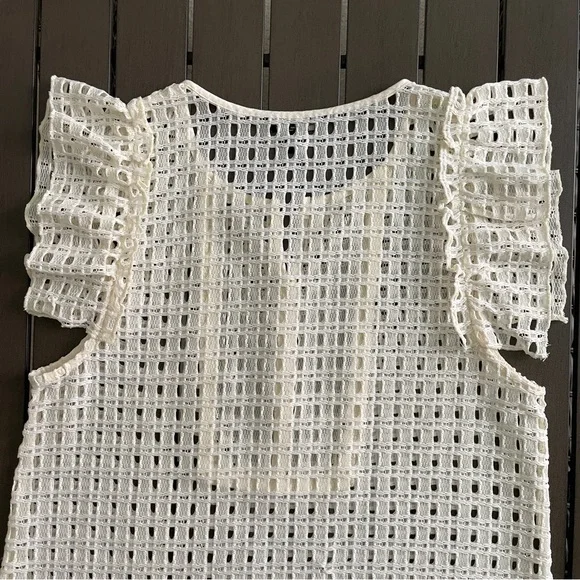 BANANA REPUBLIC SHEER RUFFLE EYELET NET BLOUSE TOP!! - Picture 8 of 9